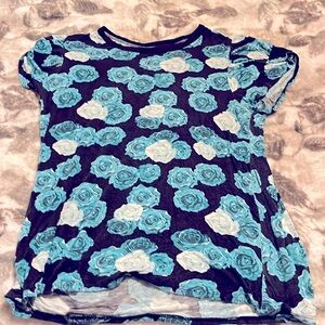 Short sleeve blouse.  Teal and Black. Size L